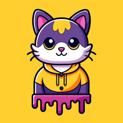 Obraz premium Adorable Cat Design: Cute and Playful Feline Graphic for Trendy T-Shirt Print on Demand, Perfect for Cat Lovers and Casual Wear Enthusiasts