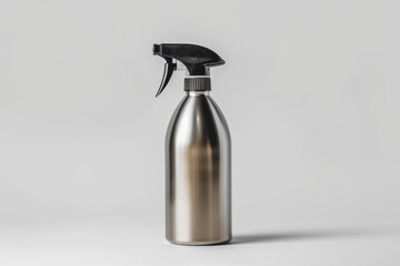 Sleek Stainless Steel Spray Bottle on a Clean Grey Background