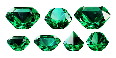 Collection of emerald isolated on a white background as transparent PNG