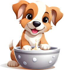 Cute dog with a cup of milk. Cartoon character