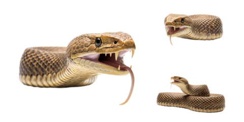 Collection of brown snake isolated on a white background as transparent PNG