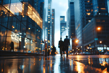 Close up abstract business background with businessmen navigating the cityscape, Interacting and collaborating