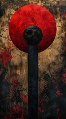 red black object base moon bear samurai rust background jupiter mars abstract symbolism pillar metallic shield holding giant flail phases - obrazy, fototapety, plakaty