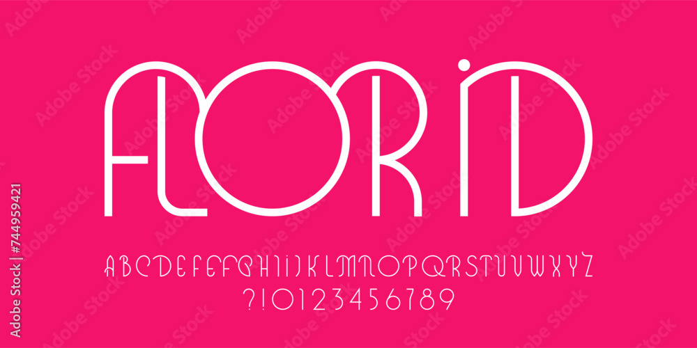 Fototapete florid alphabet font in outline style. ornate letters and numbers. suitable for logos. vector illust