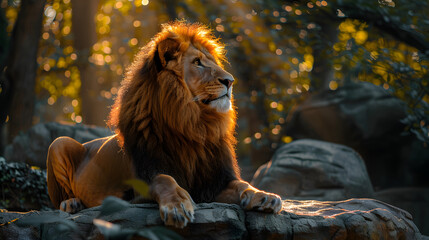 Naklejka premium The Lion King stands on a hill