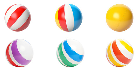 Collection of beach ball isolated on a white background as transparent PNG