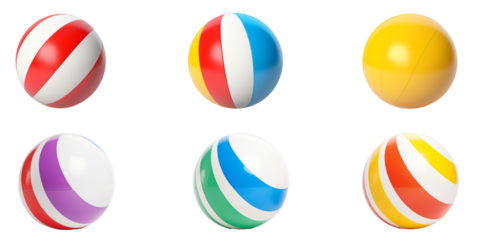 Collection of beach ball isolated on a white background as transparent PNG
