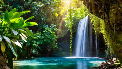 waterfall in the jungle, waterfall landscape, beauty of nature
