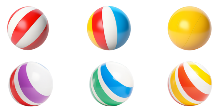 Collection of beach ball isolated on a white background as transparent PNG - Powered by Adobe
