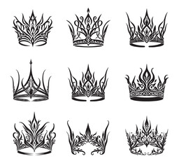 Elegant crowns in the Elven style, vector illustration - obrazy, fototapety, plakaty