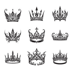 Elegant crowns in the Elven style, vector illustration