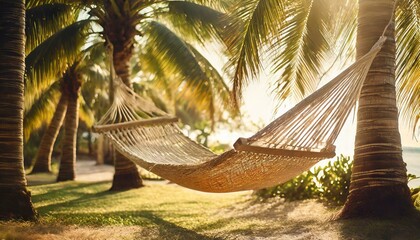 hammock between palm trees, Relaxation Awaits: Hammock Bliss on a Tropical Beach