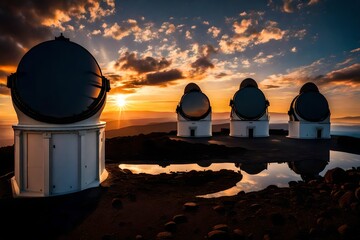 At the Teide Observatory, poised to unveil the mysteries of the universe, their metallic surfaces reflecting the moonlight - obrazy, fototapety, plakaty