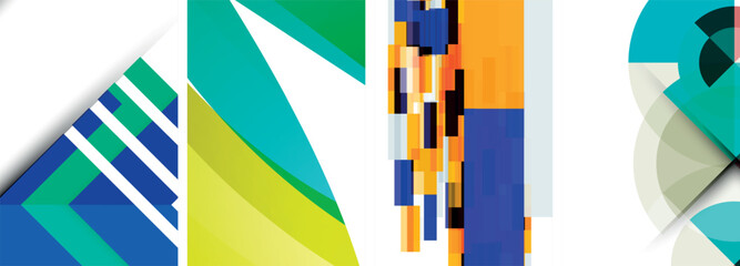 Vector posters - minimalist geometric abstract backgrounds, featuring circles, lines, and triangles in clean, modern design