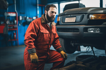 Auto Mechanic working on car