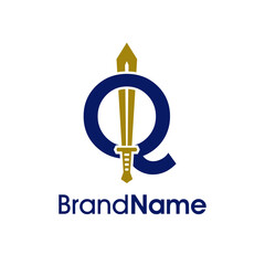 Modern Initial Q Sword Logo