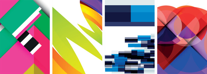 Sleek geometric abstract backgrounds composed of circles, lines, and triangles, exuding minimalist sophistication for wallpaper, business card, cover, poster, banner, brochure, header, website