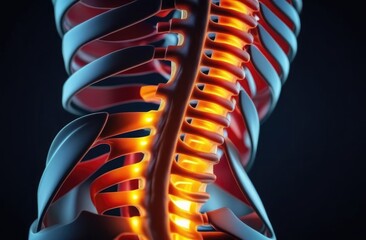 Spinal Pain 3D Rendering, Digital X-ray Scanning Interface of Human Body
