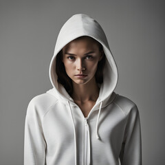 a girl using white hoodie