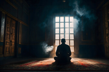 Obraz na płótnie Canvas A silhouette of a Muslim praying salat