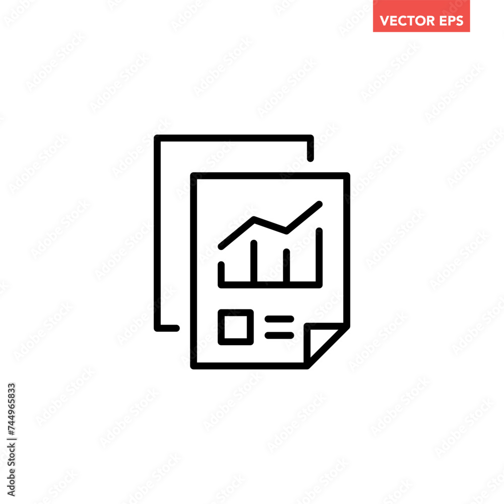 Poster black single financial research report line icon, simple business plan file flat design vector picto