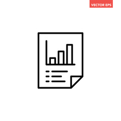 Black single financial statement line icon, simple business report flat design vector pictogram, infographic interface elements for app logo web button ui ux isolated on white background