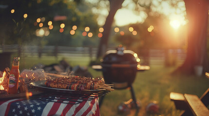Patriotic Picnic Perfection: Delicious BBQ on 4th of July, Generative AI - obrazy, fototapety, plakaty