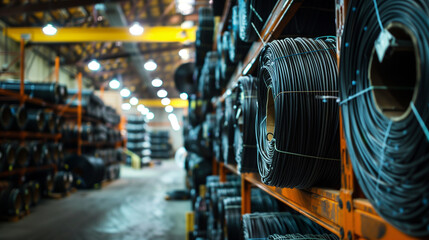 Fototapeta premium rolls of electrical wire in a warehouse ready for shipment