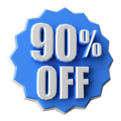 Special 90 percent offer sale tag - blue sale sticker icon 3d render