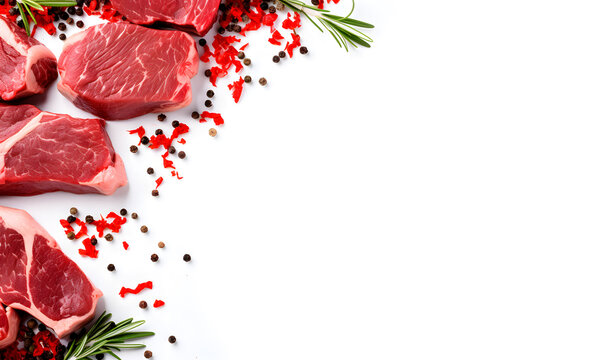 Raw beef or pork chop isolated on white background. with free space for text
