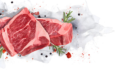 Raw beef or pork chop isolated on white background. with free space for text