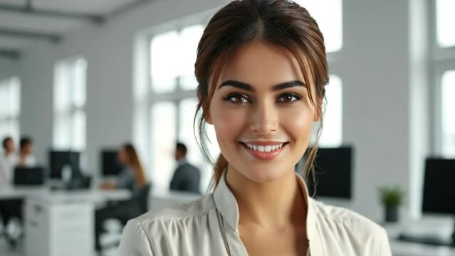 Happy Woman Portrait Slideshow. Smiling women worker of different professions in modern office background. Joyful lady portrait with a radiant smile, essence of diverse femininity.