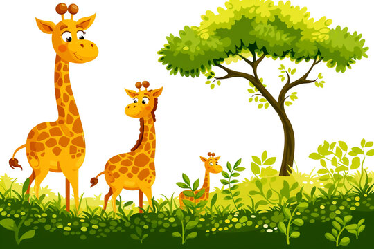 ilustration giraffe familly in the park