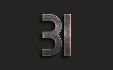 3D metal logo design of number 31 design on dark background.