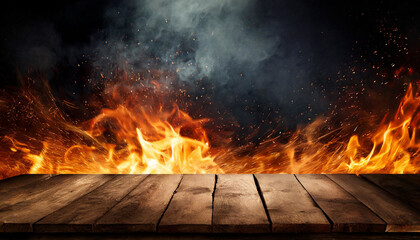Inferno Display: Fire-Burning Wooden Table for Product Showcase