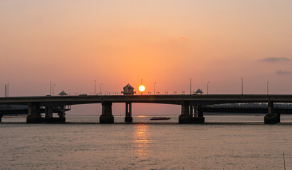 Fototapeta premium scenery sunset at Sarasin bridge. the bridge is the most important in making businesses .from outside to Phuket has traded a lot of money. .This bridge linking the province of Phang Nga.