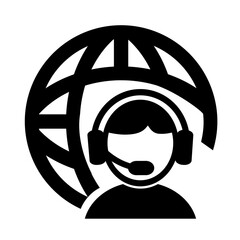 Vector illustration, logo, web icon of a man in headphones, a support service operator. 
