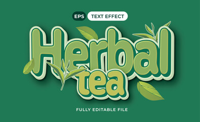 3D Herbal Tea Text Effect Editable with Green Leaf Nature