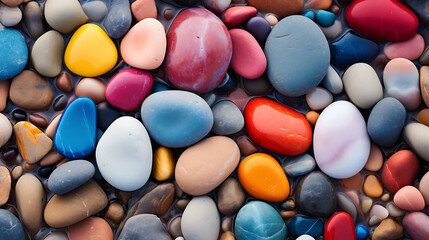 Fototapeta na wymiar Display an image of colorful stones creating a vibrant contrast on the beach.