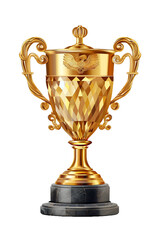 Fototapeta na wymiar Gold trophy on a transparent background. Winner cup gold sign. Hyperrealistic Highly Detailed