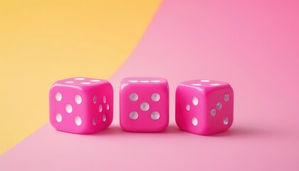 Yellow and pink dices on colorful background