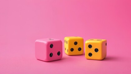 Yellow and pink dices on colorful background