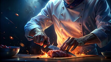 Chef cutting meat