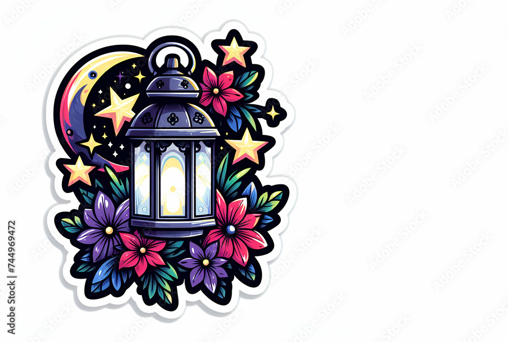 Fototapete Ramdan kareem  a lantern with roses and a moon in the white background ai generative