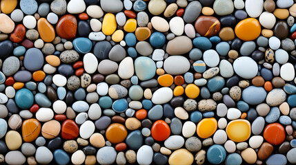 Display a photo of vibrant pebbles creating a stunning mosaic near the sea.