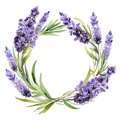 Watercolor lavender wreath isolated on transparent png background