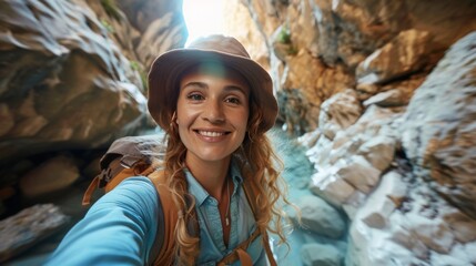 Document the excitement of exploring hidden caves and caverns with an underground selfie