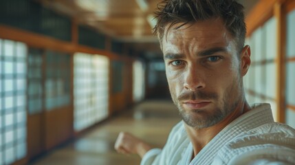 Obraz premium Capture the intensity of a martial arts training session with a focused and determined selfie