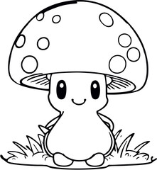 cartoon kawaii mushroom 003 monochrome