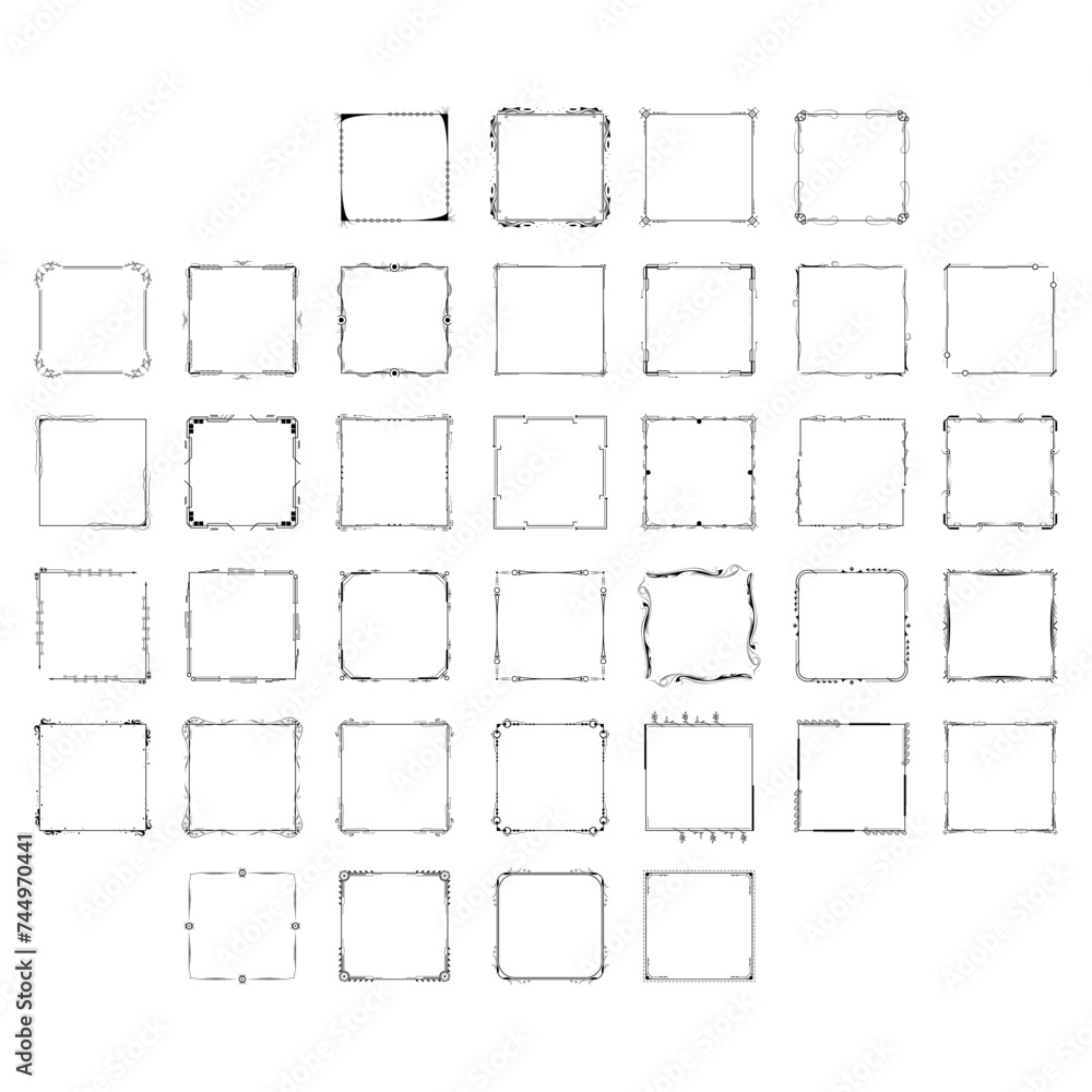 Aufkleber set black simple line frame collection doodle square floral frame elements vector design style sketc